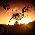Fairies Angel With Dandelions Flowers Dance,Fairy Garden Decoration Outdoor,Sculptures & Figurines Inserted Soil Metal Craft