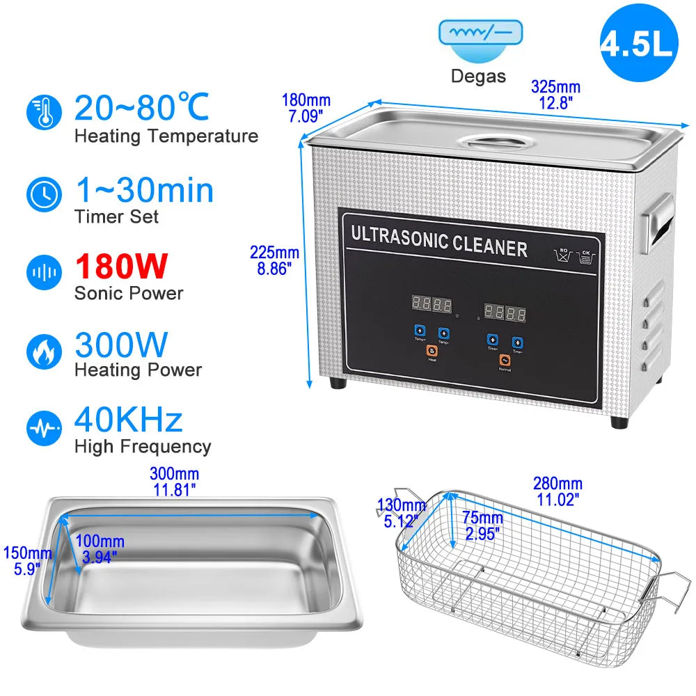 Ultrasonic Cleaner 1L 2L 3L 6L 10L 22L 30L Ultrasonic Bath EU UK Plug Portable Heated 600W Cleaning Washing Ultrasound Machine