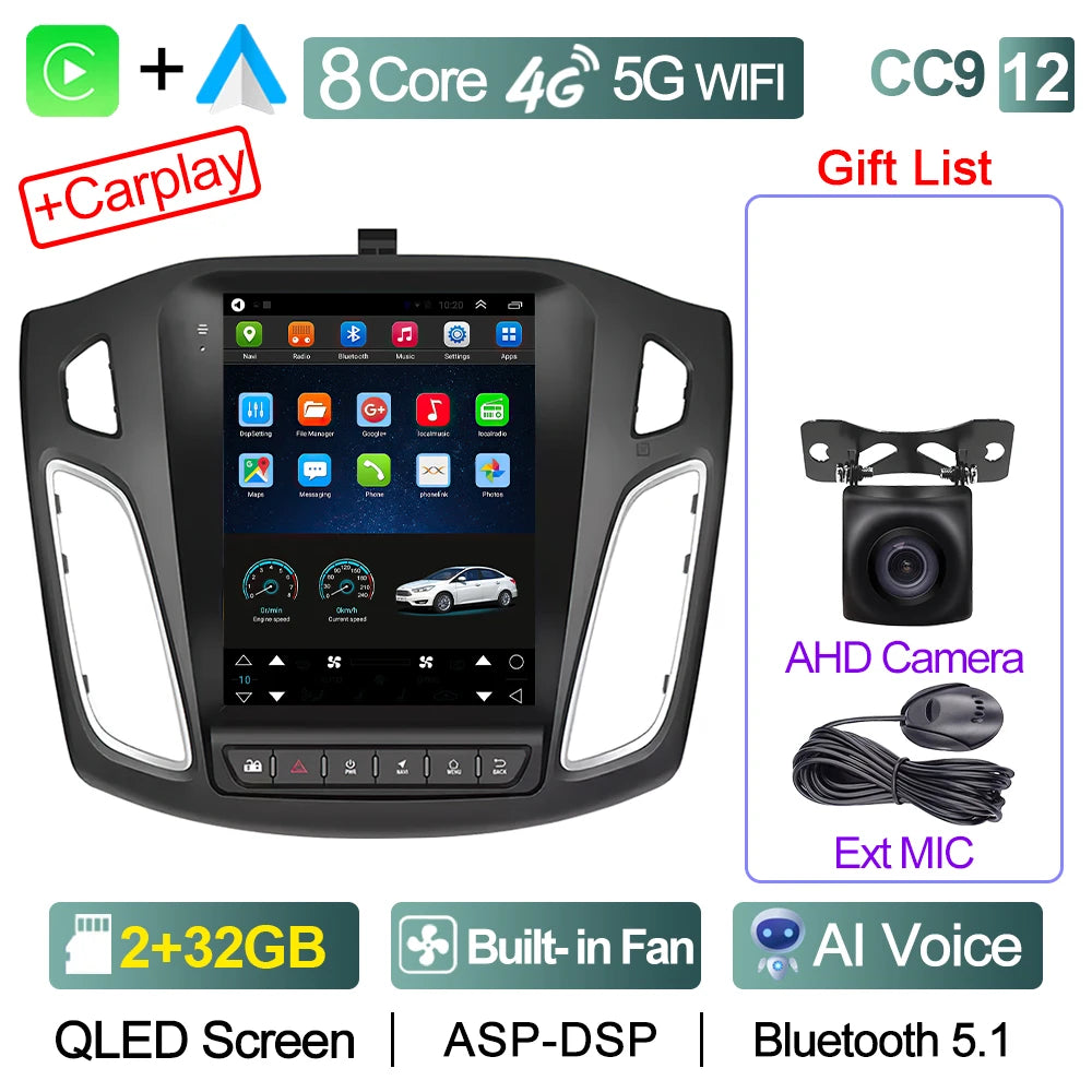 CAIXI GX9 Car Radio Multimedia Player for Ford Focus 3 Mk 3 2011 - 2019 Android 12 2din Carplay Auto Stereo GPS Vertical Tesla