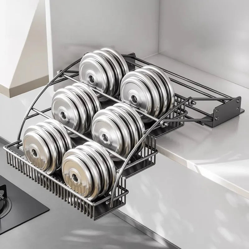 Kitchen Storage Rack Pull-Down Hanging Basket Under-Cabinet Spice Drawer Overhead Telescoping Seasoning Shelf for Small Kitchens