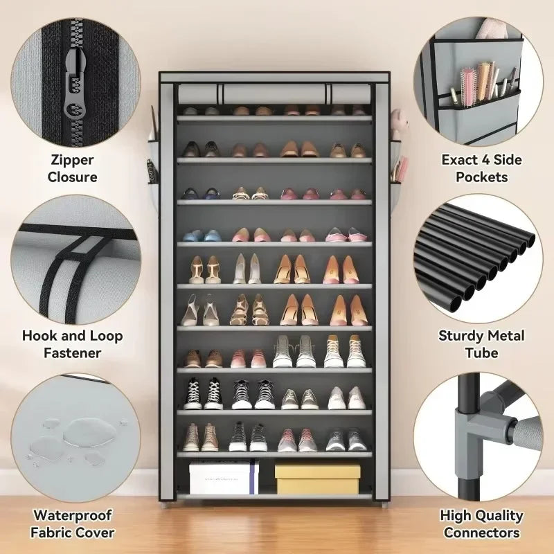 5/7/10-Layer Shoe Rack Large Dustproof Shoes Storage Hanger with Cover Simple Capacity Space-saving Shoes Cabinet Home Organizer
