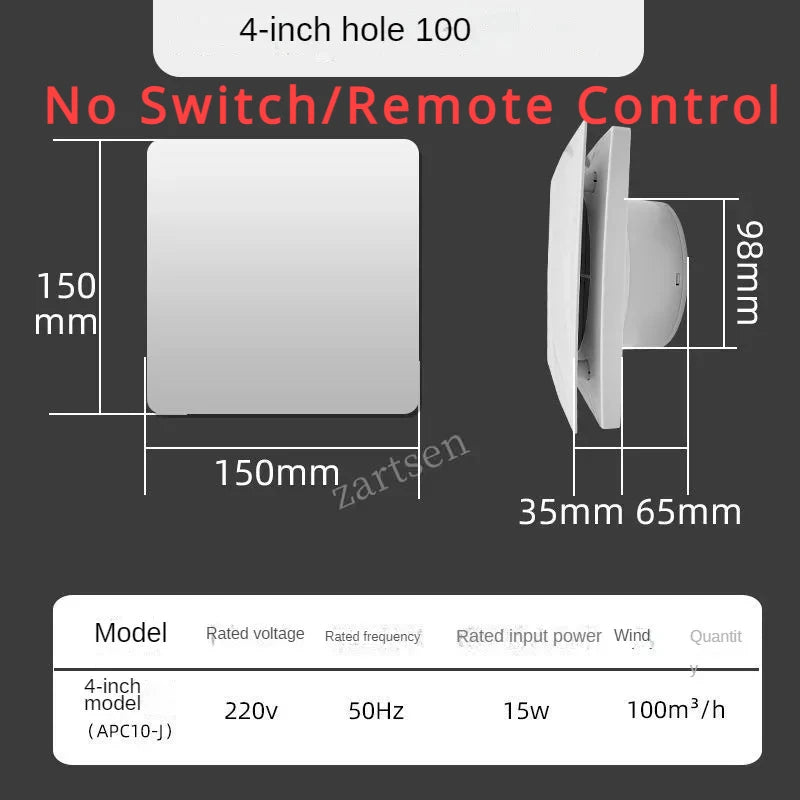 4Inch High Speed Exhaust Fan Toilet Kitchen Bathroom Hanging Wall Wind