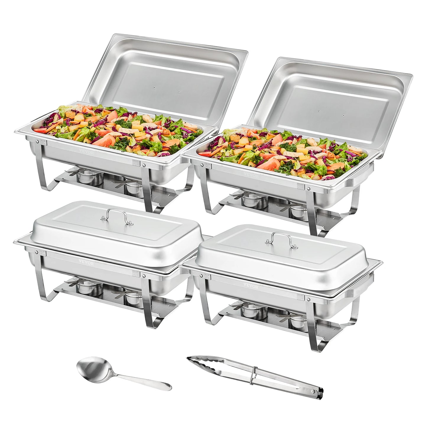 VEVOR 8QT Rectangle Chafing Dish 2/4/6 Packs w/ Full Size Pans Buffet Catering Warmer Server Folding Stand Fuel Holder Tray