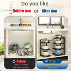 Sink Layered Pot Rack Free Layering Kitchen Pans Organizer Rustproof Snap-On Stainless Adjustable Pot Storage Rack Under Cabinet