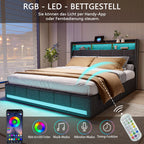 Creahappy Twin Bed Frame - Upholstered bed in grey - With USB charging port - With LED lighting - Storage drawers on both sides