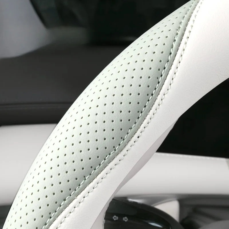 PU Leather and Mesh Car Steering Wheel Cover, Comfortable and Breathable, Keeps Cool in Summer and Warm in Winter