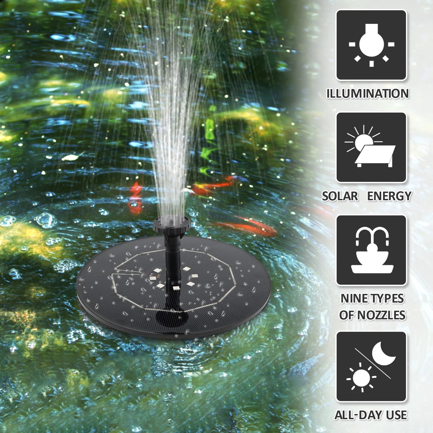 Solar Floating Water Fountain Bird Bath with LED Light Pond Decoration Solar Powered Fountain Kit For Garden And Patio