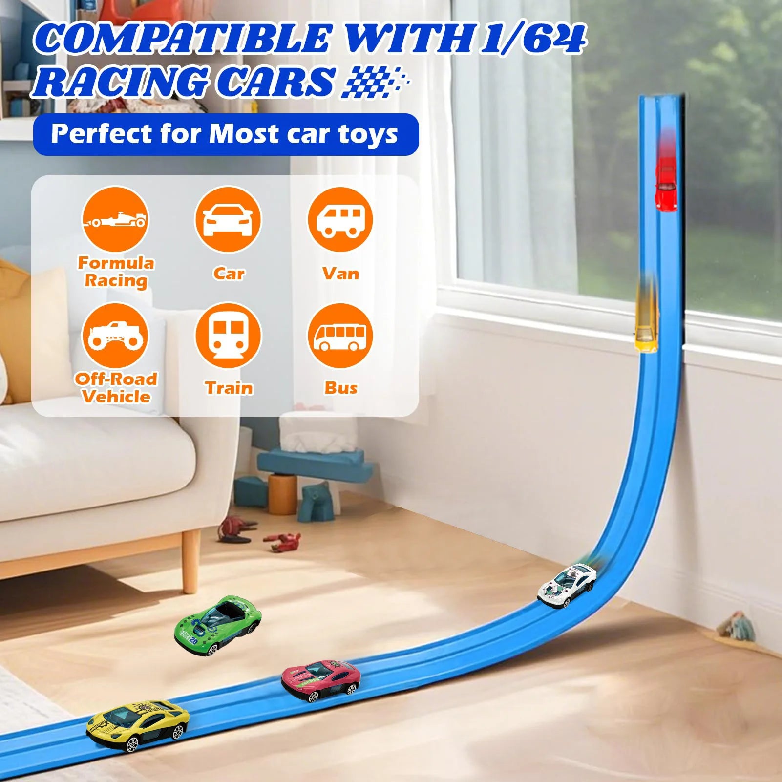 Flexible Race Track Children Toys DIY Double-track Racing Car Ramp Track Compatible 1/64th Cars Portable Rolls Up Race Tracks