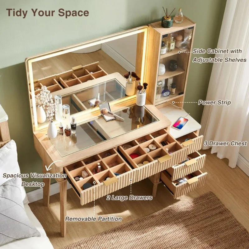 Luxurious and High-grade Cosmetic Table, Large-capacity and Multi-storage Closet Integrated Dresser with Mirror Cosmetic Table
