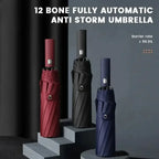 12 Bone Black Glue Fully Automatic Umbrella - Thick Durable Keel Three-Fold UV Resistant Folding Design for Protection And Style