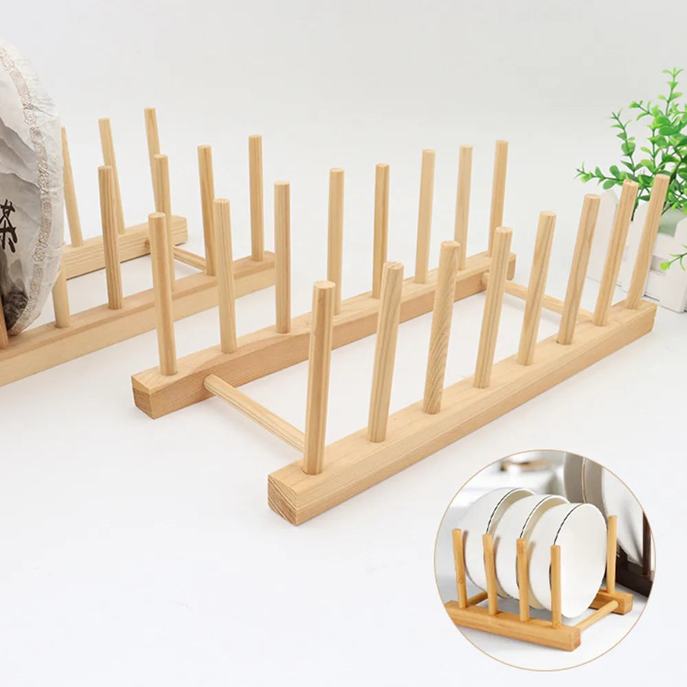 Wooden Dish Drainer Rack Kitchen Dishes Stand Plate Dish Drying Rack Pot Lid Racks Kitchen Organizer Drying Cups Display Shelf