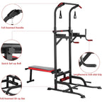 Power Tower with Bench, Pull Up Bar Stand, Dip Bar w/Folding Bench 4 Ropes Strength Training, Multi-Function - HOME