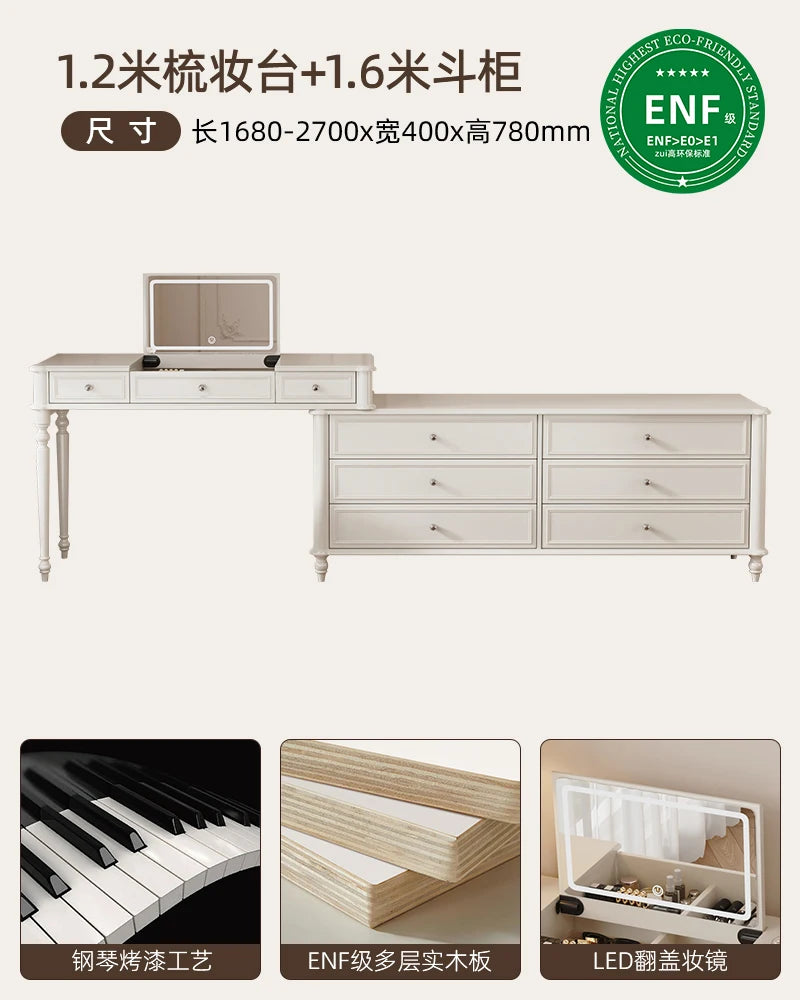Solid wood dresser chest integrated bedroom cream wind high-end end bed