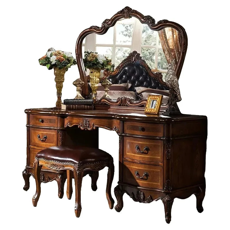 Nordic Hollywood Chair Vanity Wood Storage Mirror Organizer Luxury Dressers Bedroom Makeup Seating Penteadeira Furniture Home