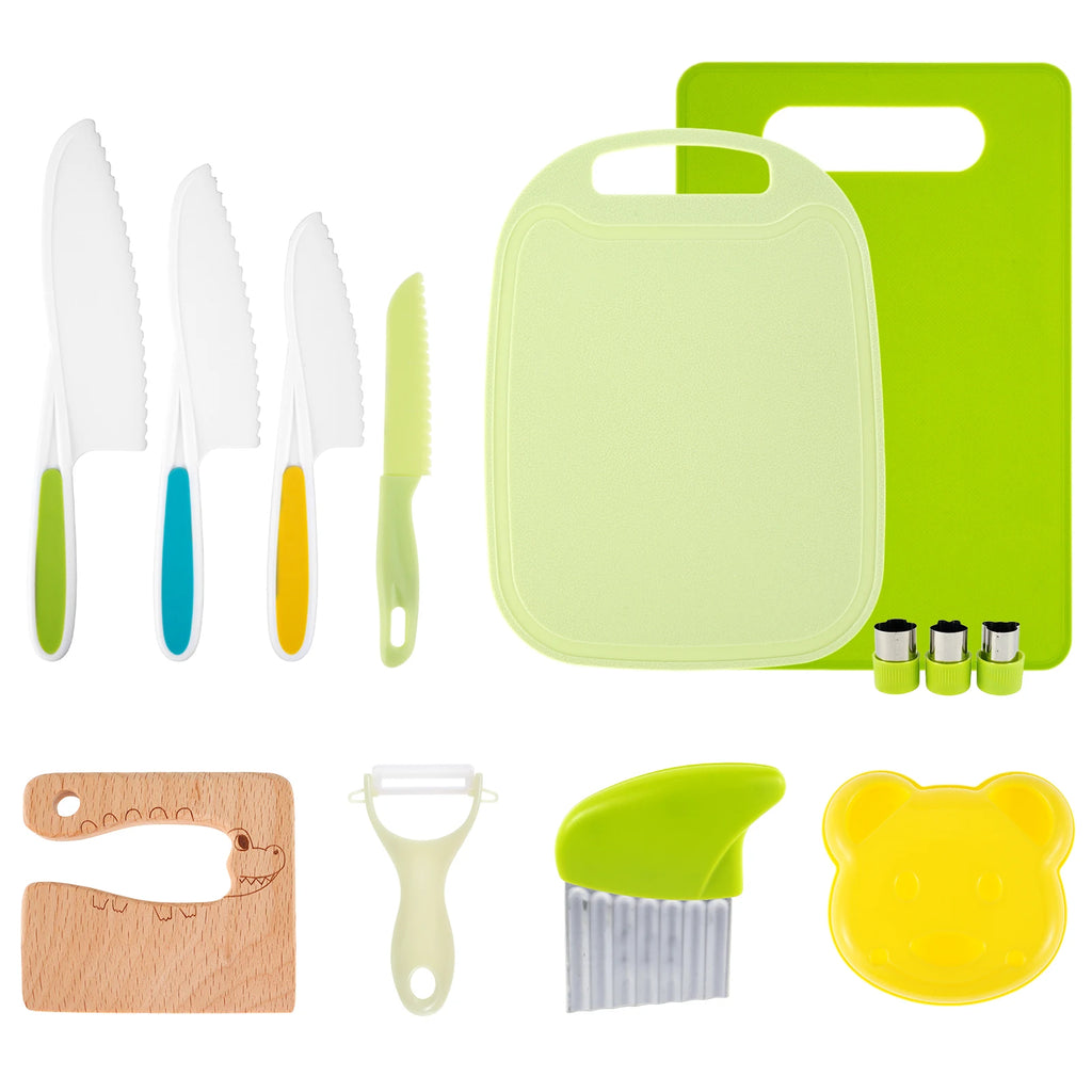 New Kids Cooking Cutter Set Kids Knife Toddler Wooden Cutter Plastic Fruit Knives Crinkle DIY Peeler Tools Kitchen Accessories