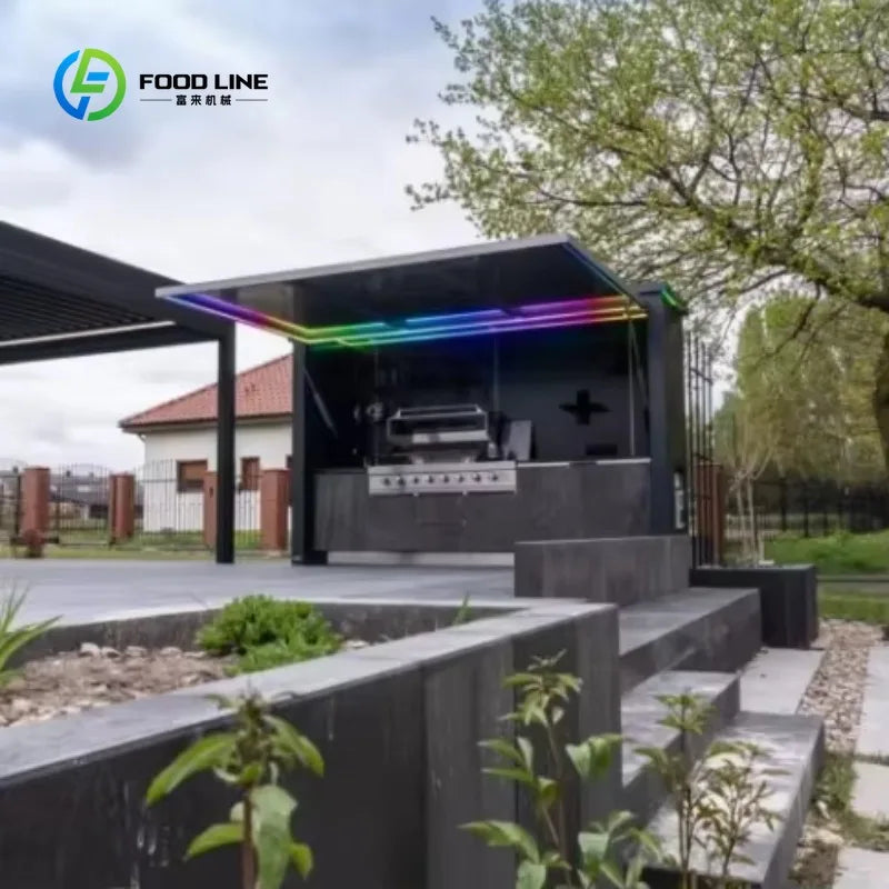 Customized Outdoor Kitchen with Granite Garden Stainless Waterproof Heavy Duty Full Set Kitchen Gas BBQ Grill Cabinet Frame