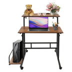 Height Adjustable 67-115CM Double Board Foldable Small Desk, Simple Office Multifunctional Computer Desk, Walnut Color