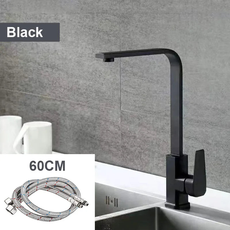 Black/Silver 360° Rotation Copper Alloy Kitchen Sink Hot Cold Taps Kitchen Faucet Deck Mounted Mixer Tap