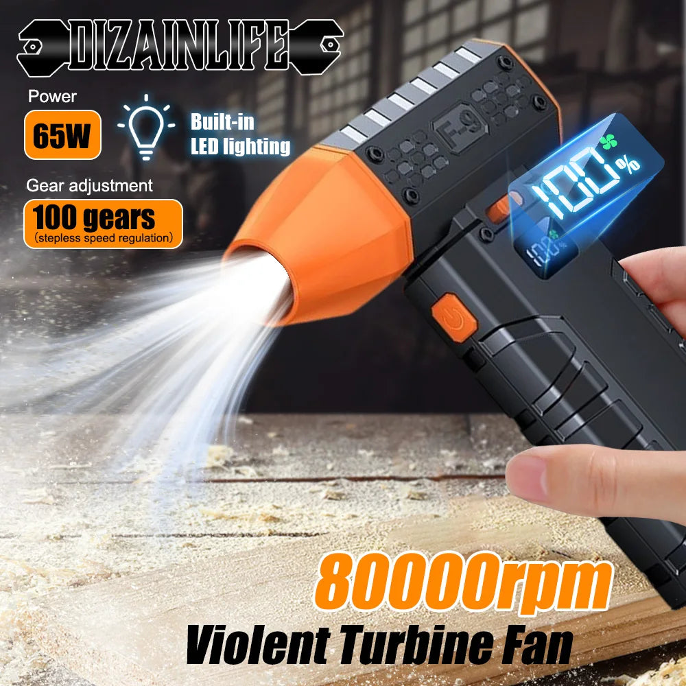 Electric Air Duster Turbo Jet Fan 80000RPM Mini Blower 100 Gear Stepless Adjustable Wind Speed Portable Digital for Car, Home