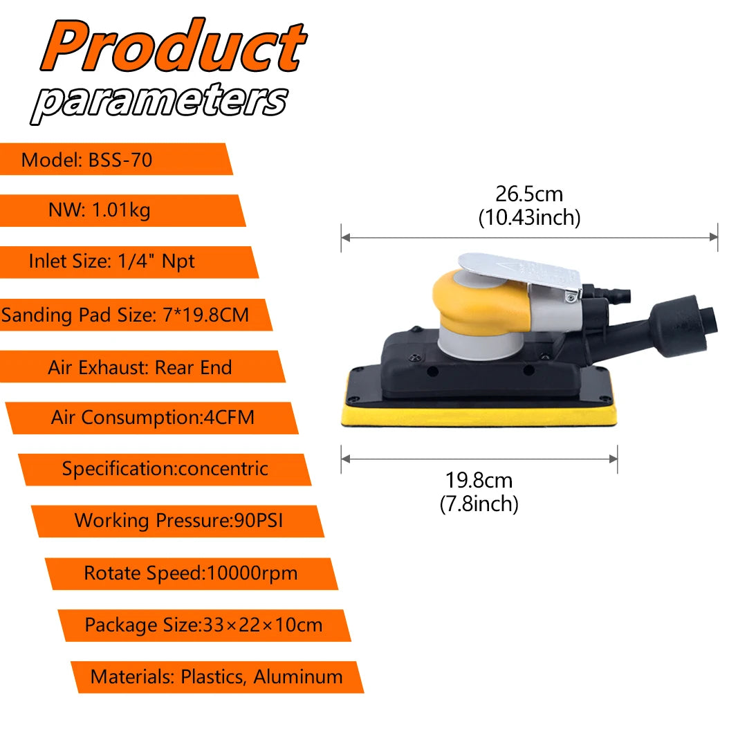 70mmx198mm pneumatic track sanding machine, square air sanding machine, car putty metal polishing machine