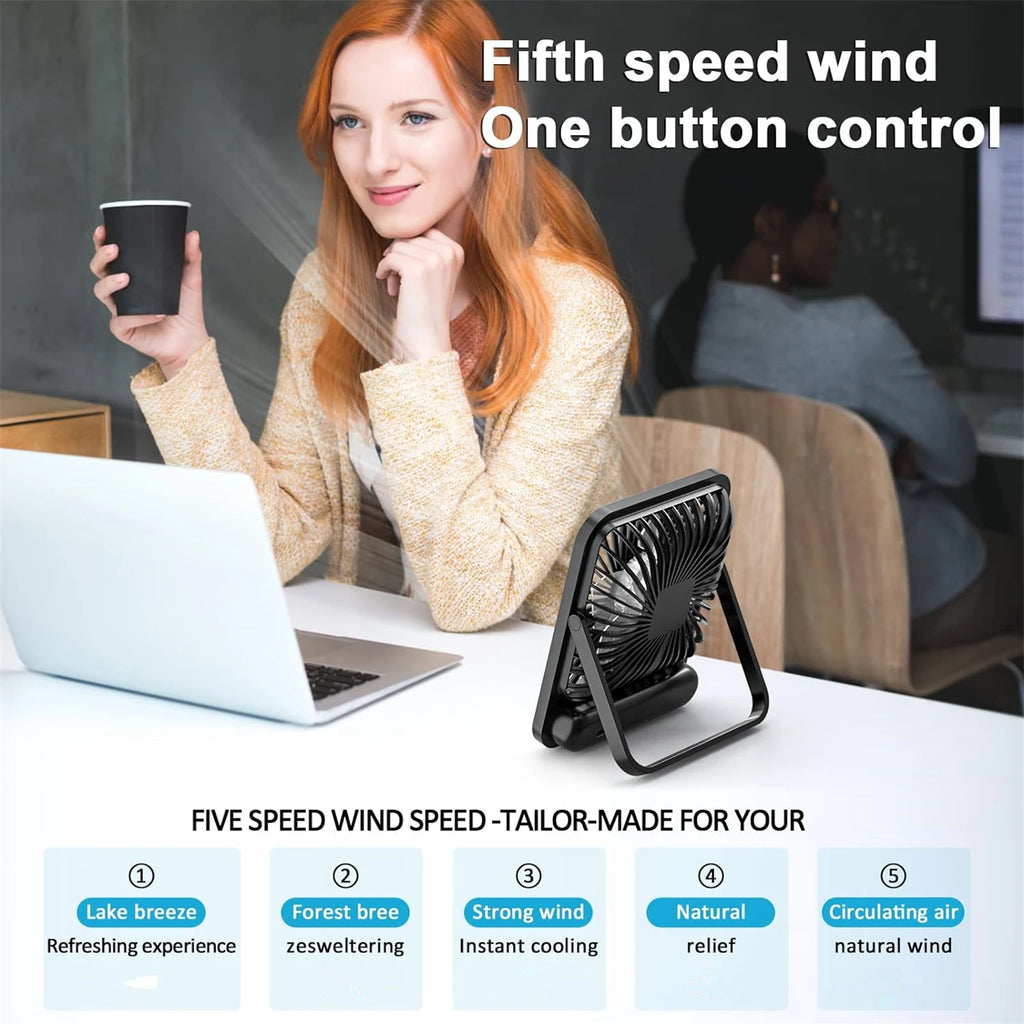 Desk Fan, Portable USB Rechargeable Fan, 180° Tilt Folding Personal Fa