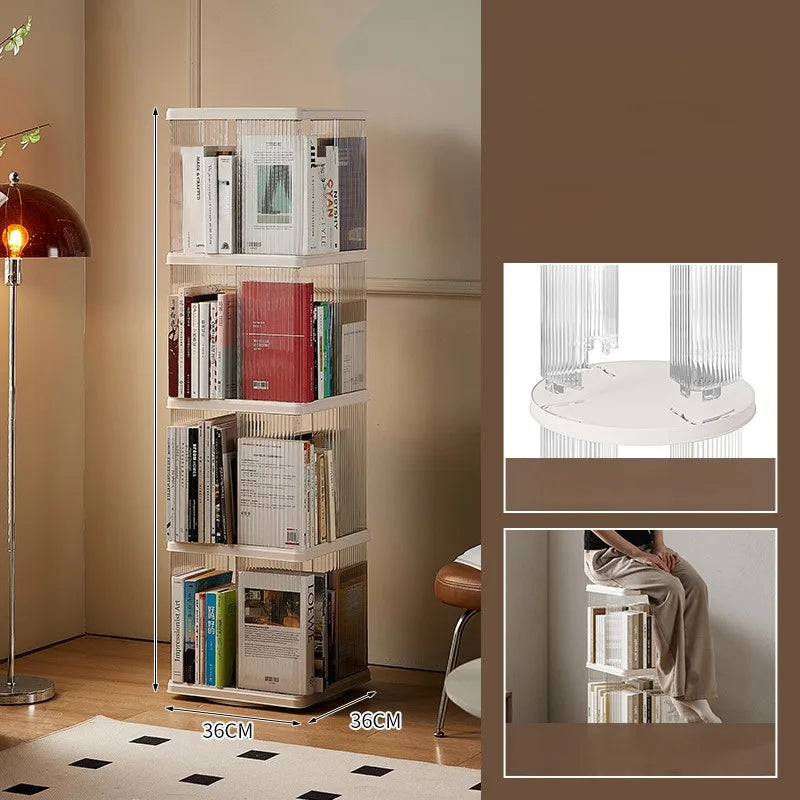 Rotating Bookshelf 360-Degree Home Floor-To-Ceiling Simple Children's Bookcase Living Room Large-Capacity Storage Rack