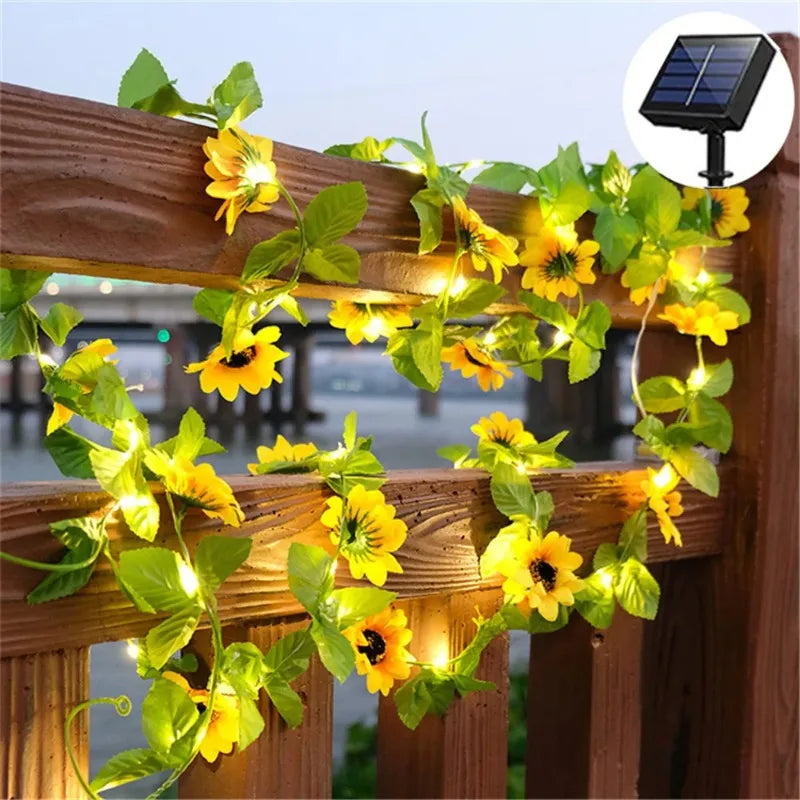 2/5/10M Solar Artificial Leaf Light String Outdoor Garden Light Wedding Party Decoration LED Fairy Lights Garland Decoration