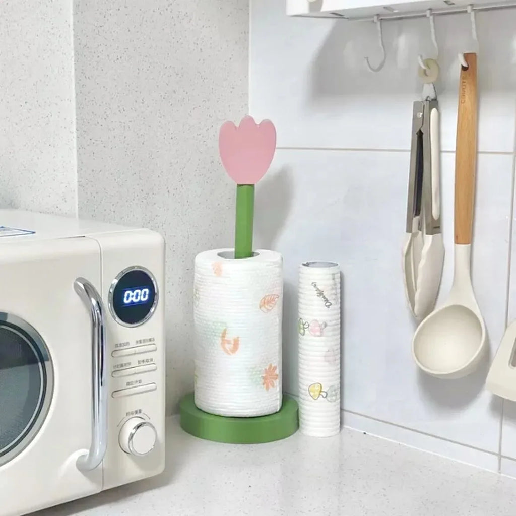 Wooden Kitchen Roll Paper Rack Creative Flower Towel Holder Bathroom Tissue Stand Home Decor Diningtable Napkins Rack, Ornaments