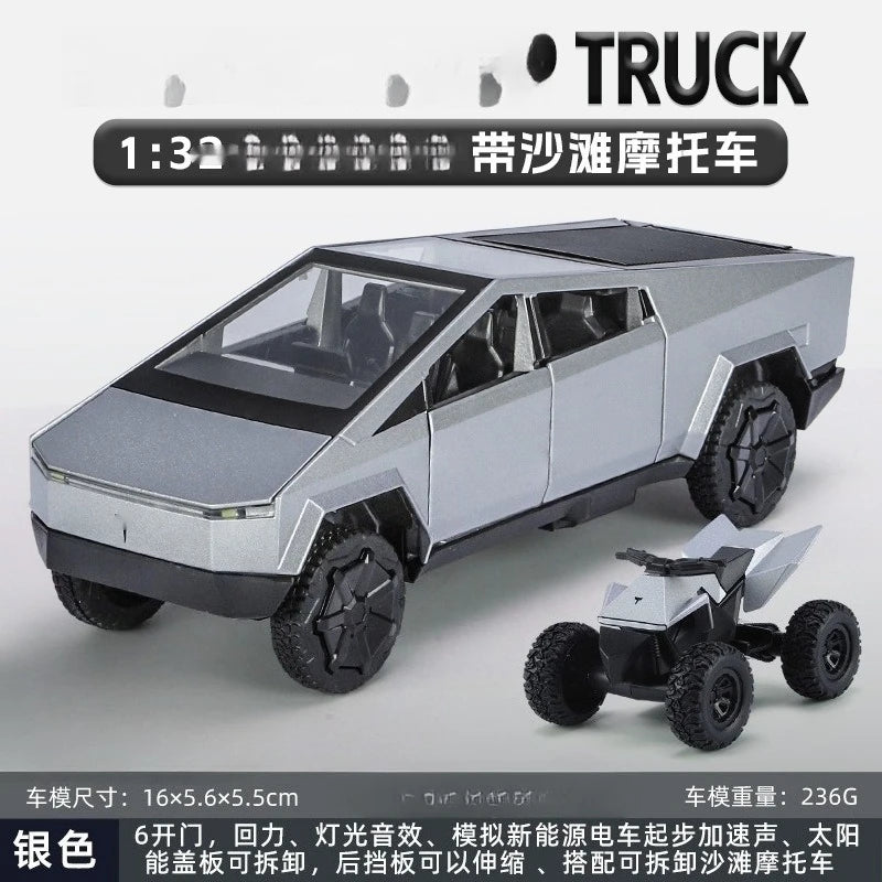 1:32 Cybertruck Pickup Alloy Car Model Diecasts Off-road Vehicles Truck Car Model Sound Light Kids Toys Gift