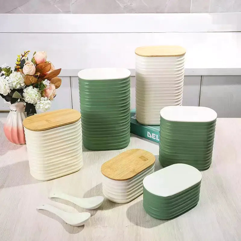 Wooden Lid Food Storage Jar - Sealed Kitchen Organizer Container With Lid For Efficient Pantry Storage And Organization