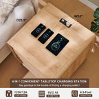 24" Nightstand with Charger Station, Mid Century Modern Fluted End Table with 2 Drawers, Wooden Side Table with Open Cubby