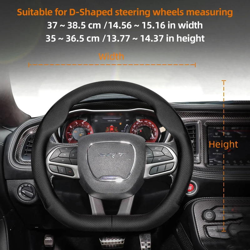 Suitable for Dodge Ultra-Thin Breathable Leather Steering Wheel Cover Suitable for Challenger Journey Charger Caliber Durango Ram 1500 Grand Caravan Dart Dakota Nitro Avenger Viper