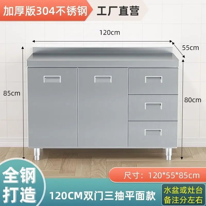 304 Stainless Steel Sideboard Kitchen Multi-door Cabinet Cupboard Dining Room Locke Kitchen Storage Adjustable Shelf Cabinet