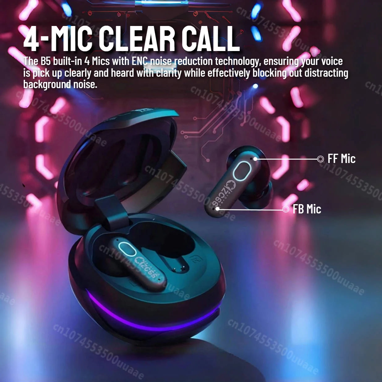 Zombies Cat B5 Active Noise Cancellation Headphone Bluetooth 5.4 ANC Earbuds Dual Connection TWS Wireless Earphones with 4 Mics