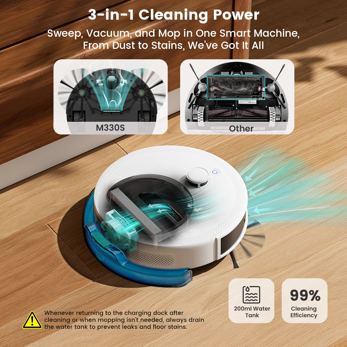 Lefant M330S Robot Vacuum Cleaner 3 in 1, 5000Pa Suction, DToF Navigation, Mapping, Virtual Zones, Obstacle Avoidance PSD, 150min, Connected by Alexa/APP/WiFi
