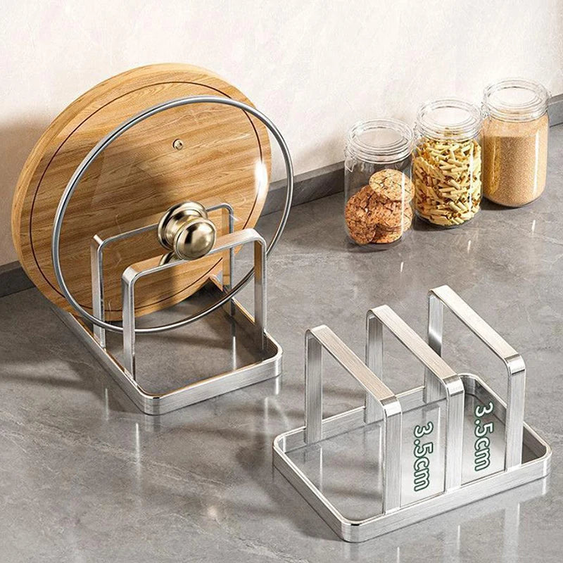 And Cutting Board Organizer Combo - Heavy-Duty Countertop Rack, Kitchen Organizer Space-Saving Stainless Steel Pot Lid