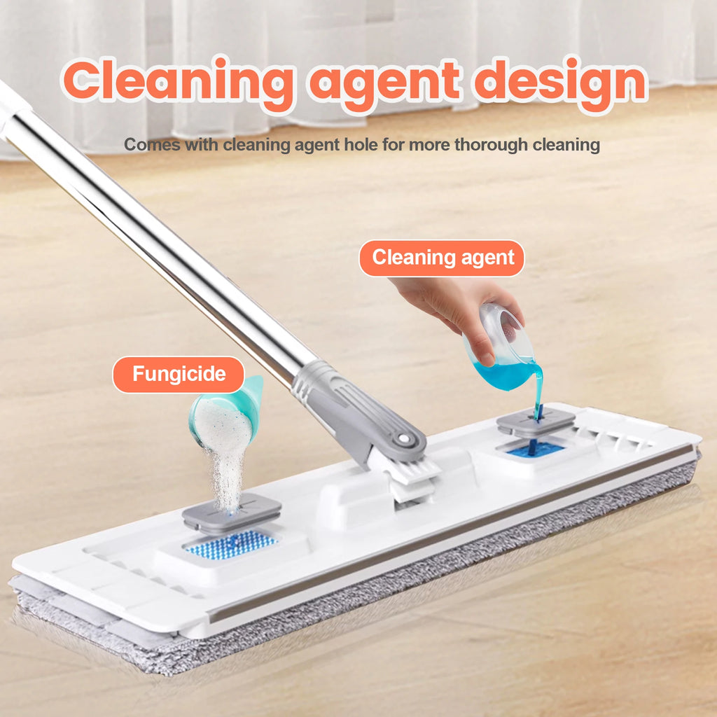 Flat Mop Squeezee Mop Free -handed Washing Mop Microfiber Cloth Mop with Bucket Clean and Scrape Dry