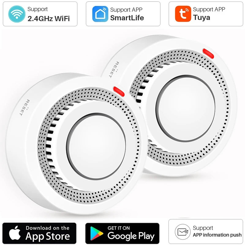 Wifi Tuya Smart Smoke Detector Sensor Wireless Fire Protection Smoke Alarm High Sensitivity Safety Prevention Sensor 80DB