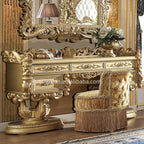 European Antique Solid Wood Makeup Vanities Bedroom Dresser Chair with Elegant Old World Design and Mirror for Apartment Use