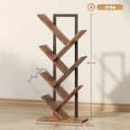 HOMCOM 7-Tier Tree Bookshelf with Steel Frame for Living Room, Rustic Brown