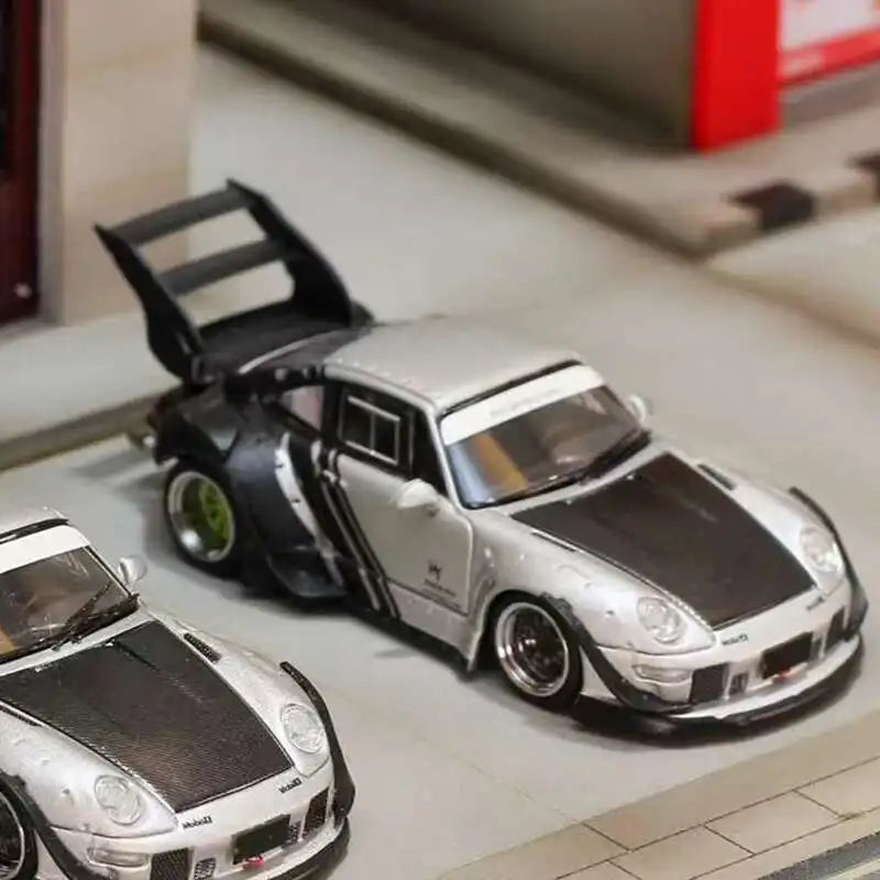 SW 1:64 RWB 993 Matte Silver Cyberpunk Diecast Diorama Car Model Collection Toy
