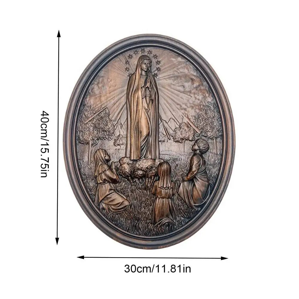 Our Lady Of Fatima Wood Decor Miracles Plate Mary Apparition Holy Plate Christmas Easter Wood Carving Pendant Wooden Ceremony