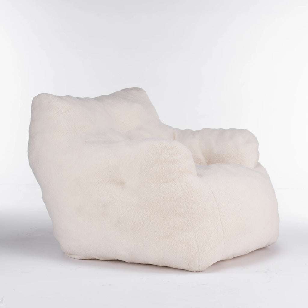 Soft Teddy Fabric Tufted Foam Bean Bag Chair With Teddy Fabric Ivory White