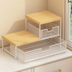 Space-Saving Kitchen Countertop Organizer with Drawer & Wire Basket - Sturdy Hardwood Shelf for Coffee Maker.