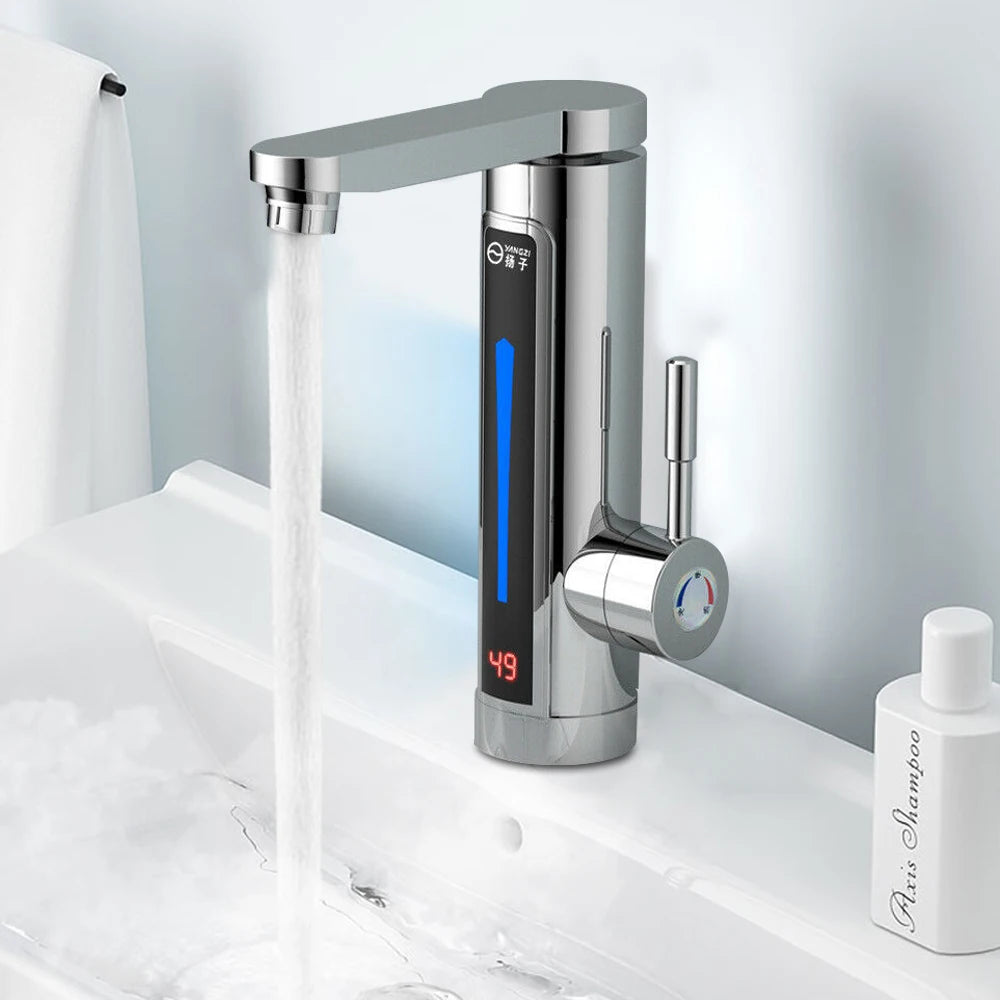 3300W Electric Faucet Electric Continuous Heater Ambient Light Temperature LED Display Instant Heating Water Tap Stainless Steel