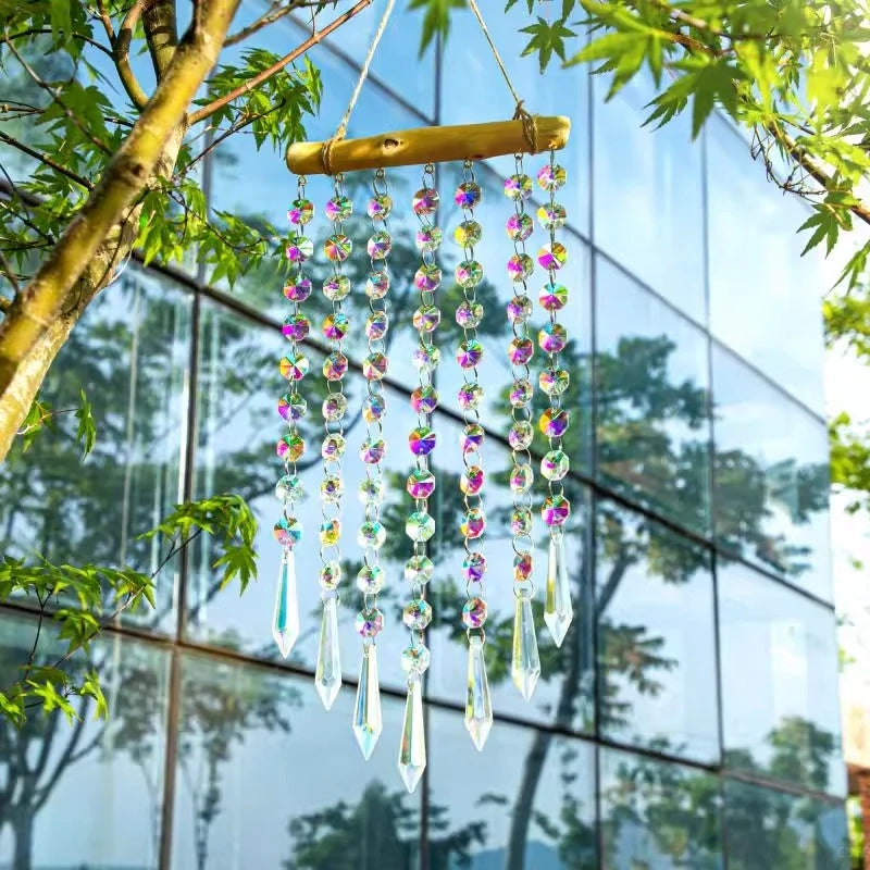 Brass Crystal Rainbow Crystal Hanging Pendants Suncatcher Moon Catcher Stained Glass Wind Chimes Home Garden Decor Kristalle