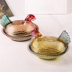 Glass Chicken Candy Dish Animal Shaped Glass Jar Farm Poultry Shape Food Container For Kitchen Living Room Dining Area