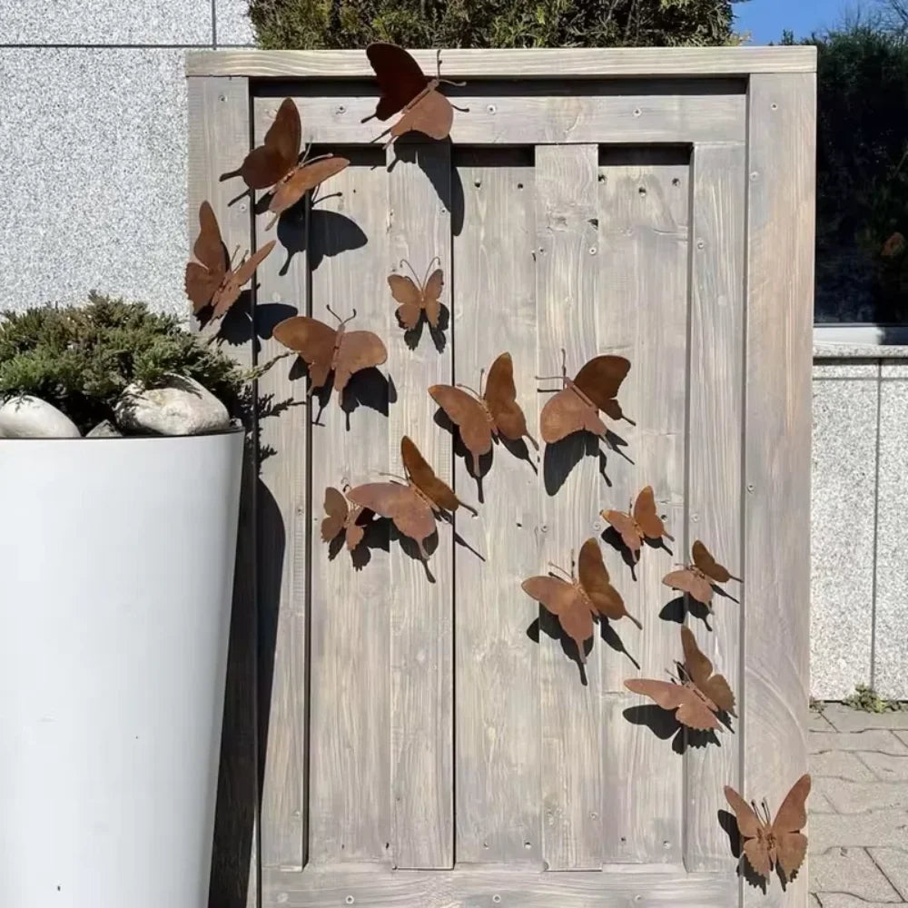 15Pcs Creative Rusty Metal Butterfly Unique Yard Decoration Home Wall Art Outdoor Garden Fence Decor Natural Rust