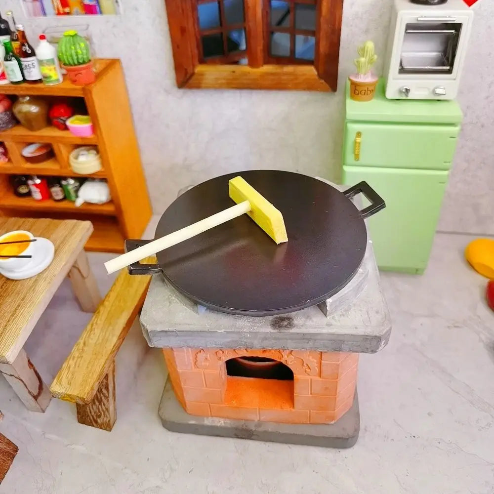 Full Simulation Mini Kitchen Play Set Cooktop Decorative Accessories Wood Kitchenware Set Handle Pan Lid House Furniture