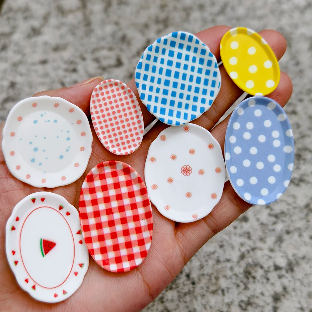 8pcs Miniature Dollhouse Kitchen Dish Plate Tableware for doll Accessories